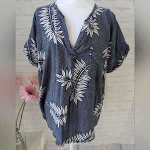 Old Navy Blue Leaf Print Blouse